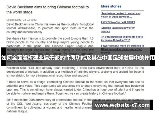 如何全面解析建业俱乐部的性质功能及其在中国足球发展中的作用