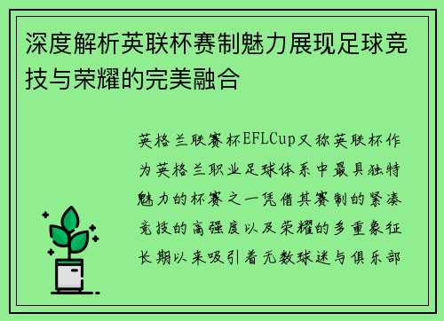 深度解析英联杯赛制魅力展现足球竞技与荣耀的完美融合